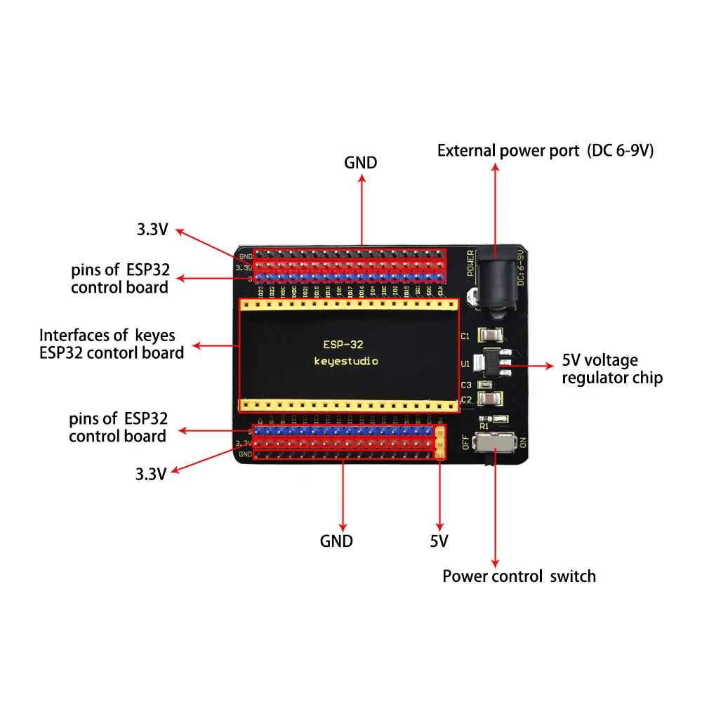 Imagem -04 - Shield para Arduino Esp32 Wroom Core Board Verifique o Espaçamento do Cabeçalho do Pino Cuidadosamente Antes de Comprar Keyestudio-esp32-io