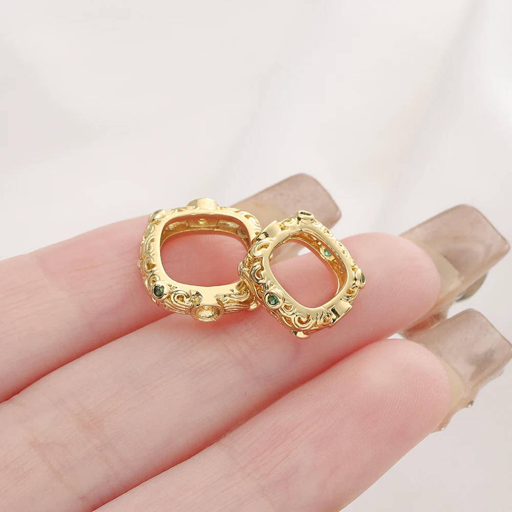 2Pcs/Pack 14/18K Gold Color Plated Square Frame Spacer Beads Connectors for DIY Bracelet Earrings Jewelry Making Accessories