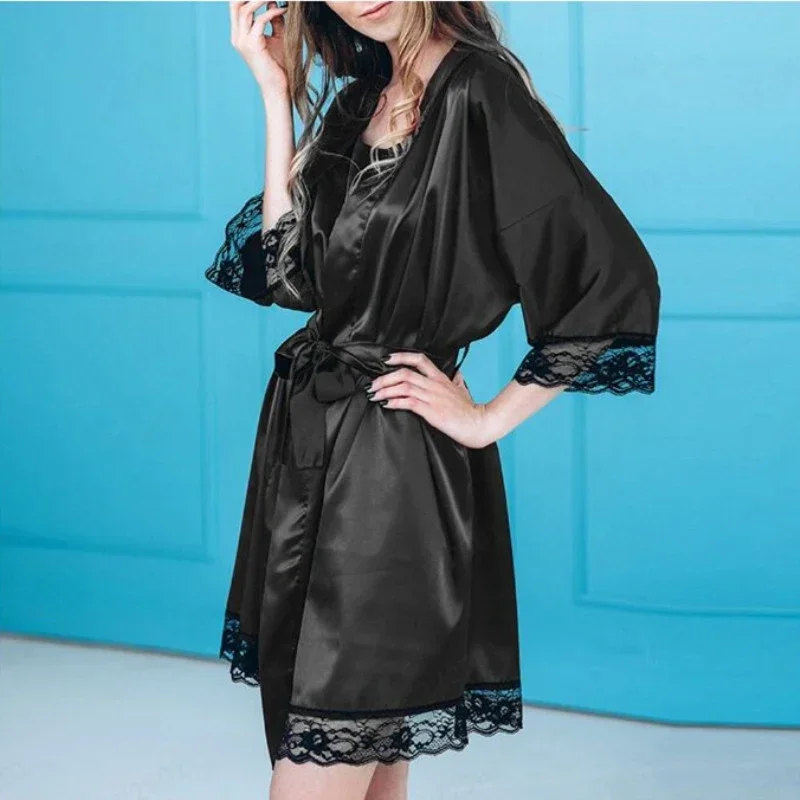 

Women's Pajamas Set Sexy Tie Up Sleepwear 2pcs Set Night Robe T-back Lace Lingerie Trim Plus Size Comfort Nightgowns Underwear