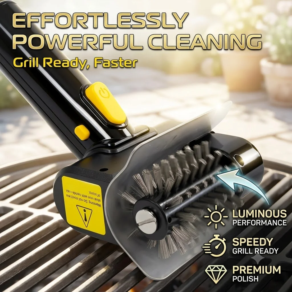 Electric BBQ Grill Cleaning Brush Stainless Steel Roller Scraper Powerful Barbecue Cleaner Tools 2000mAh Rechargeable Battery