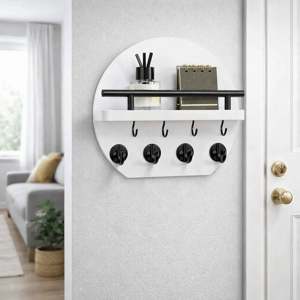 Practical Retro Wall Mounted Key Holder Simple with Shelf Wood Mail Organizer Decorative Key Rack Living Room