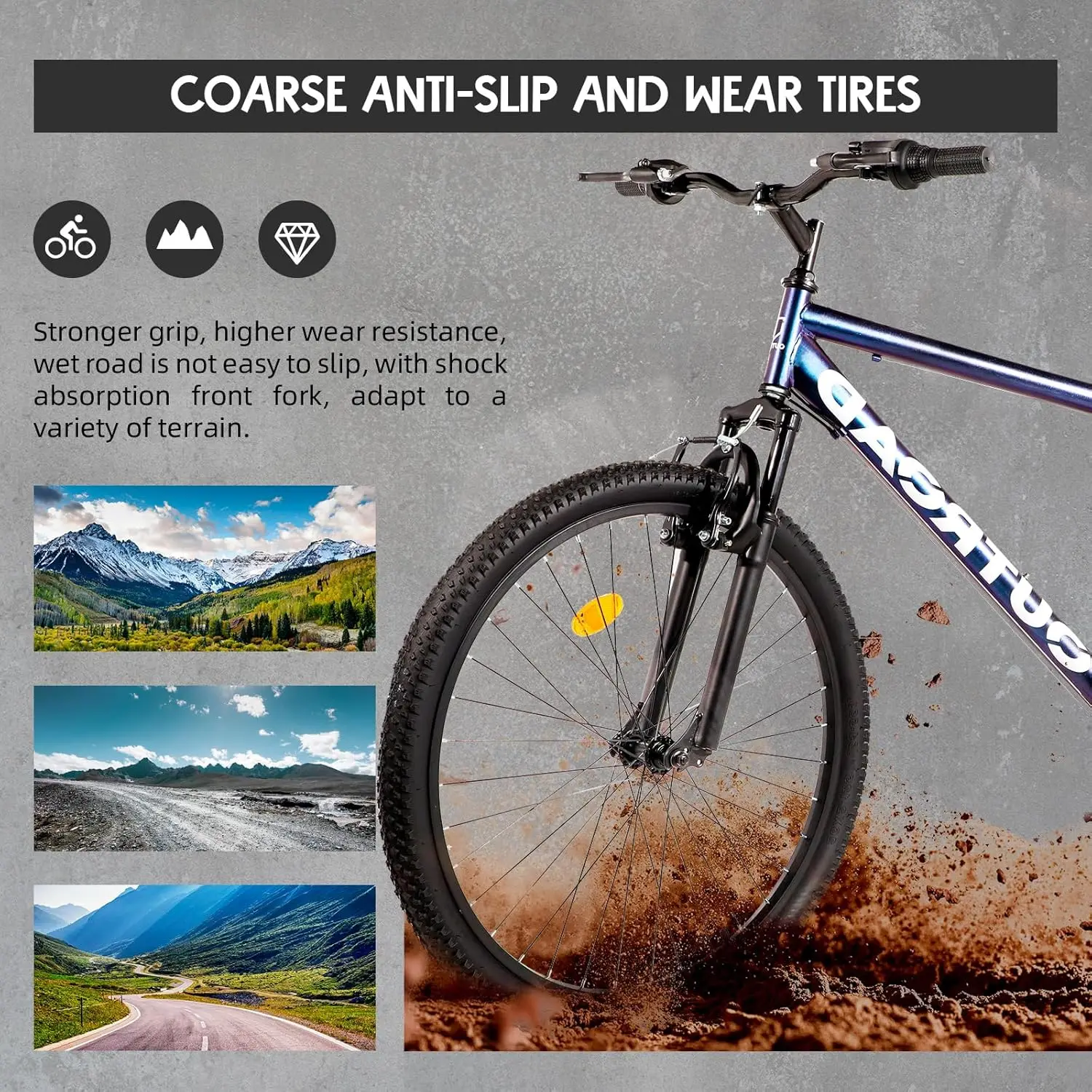 26 Inch Mountain Bike, 21-Speed/High-Carbon Steel/Aviation Grade Frame, Dual Disc/V Brake, Adjustable Ergonomic Seat Bycycle