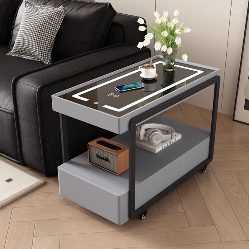 Metal frame Movable sofa side cabinet light luxury solid wood multi-functional coffee table for living room bedroom Furniture