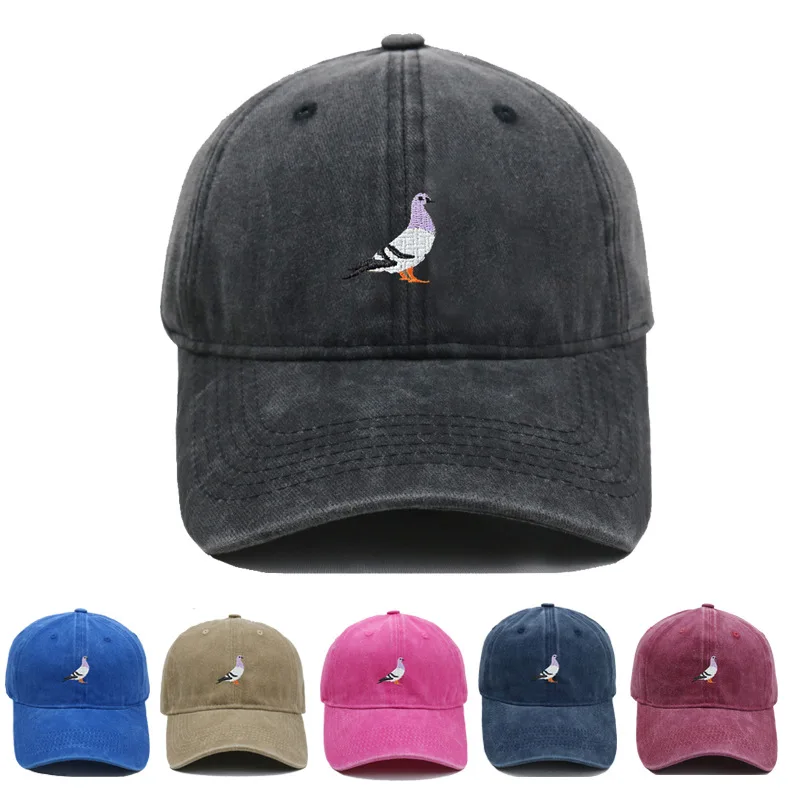 1pc Vintage Washed Pigeon Bird Embroidery Baseball Cap Unisex Adjustable Curved Brim Dad Hat Animal Lover Casual Outdoor Sun Hat