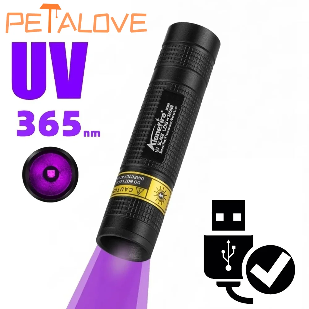 

3W 365nm Mini UV Led Flashlight USB Rechargeable Nail Lamp Pet Stain Leakage Marker Ore Money Scorpion Detection light