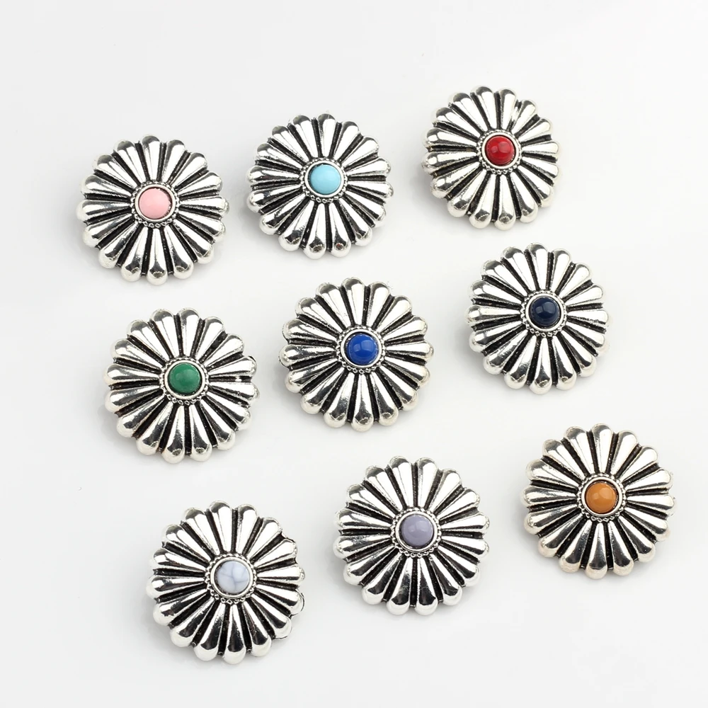 3pcs/lot 28MM Retro Zinc Alloy Round Daisy Flowers  Decorative Buttons Charms Pendants For DIY Accessories