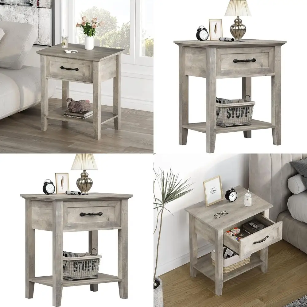 

Wooden Nightstand with Drawer and Shelf for Living Room, Bedroom, and Dorm Rooms