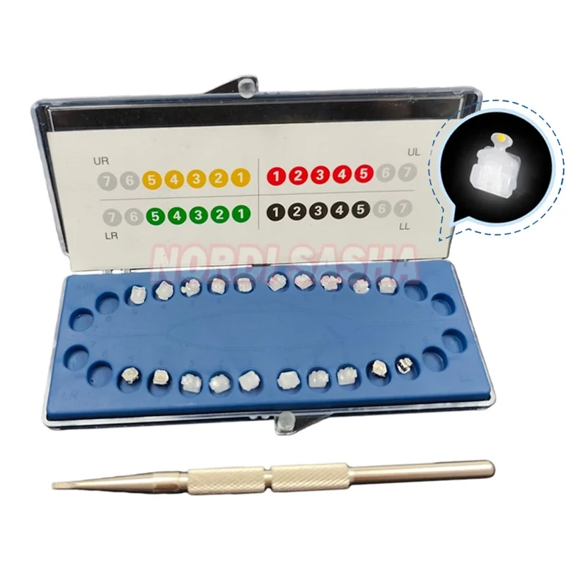 1 caja KND 5G soportes de autoligado de cerámica de ortodoncia transparente Roth/MBT 0,022 soportes de soportes de cerámica Dental de 3 ganchos