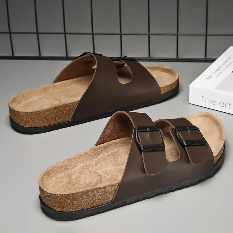 Birkenstok-Chanclas De Corcho De Cuero Para Hombre, Zapatillas Retro De Verano, Sandalias De Playa Informales A La Moda, Novedad