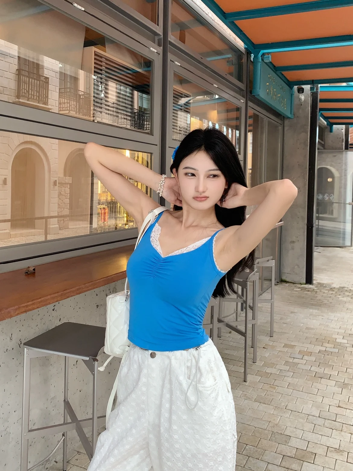 

Beloved Golden Girl Pure Desire Lace V-neck Gathered Summer Versatile Sexy Back Strap Top Women's Fashion plus Size Lace Crop...