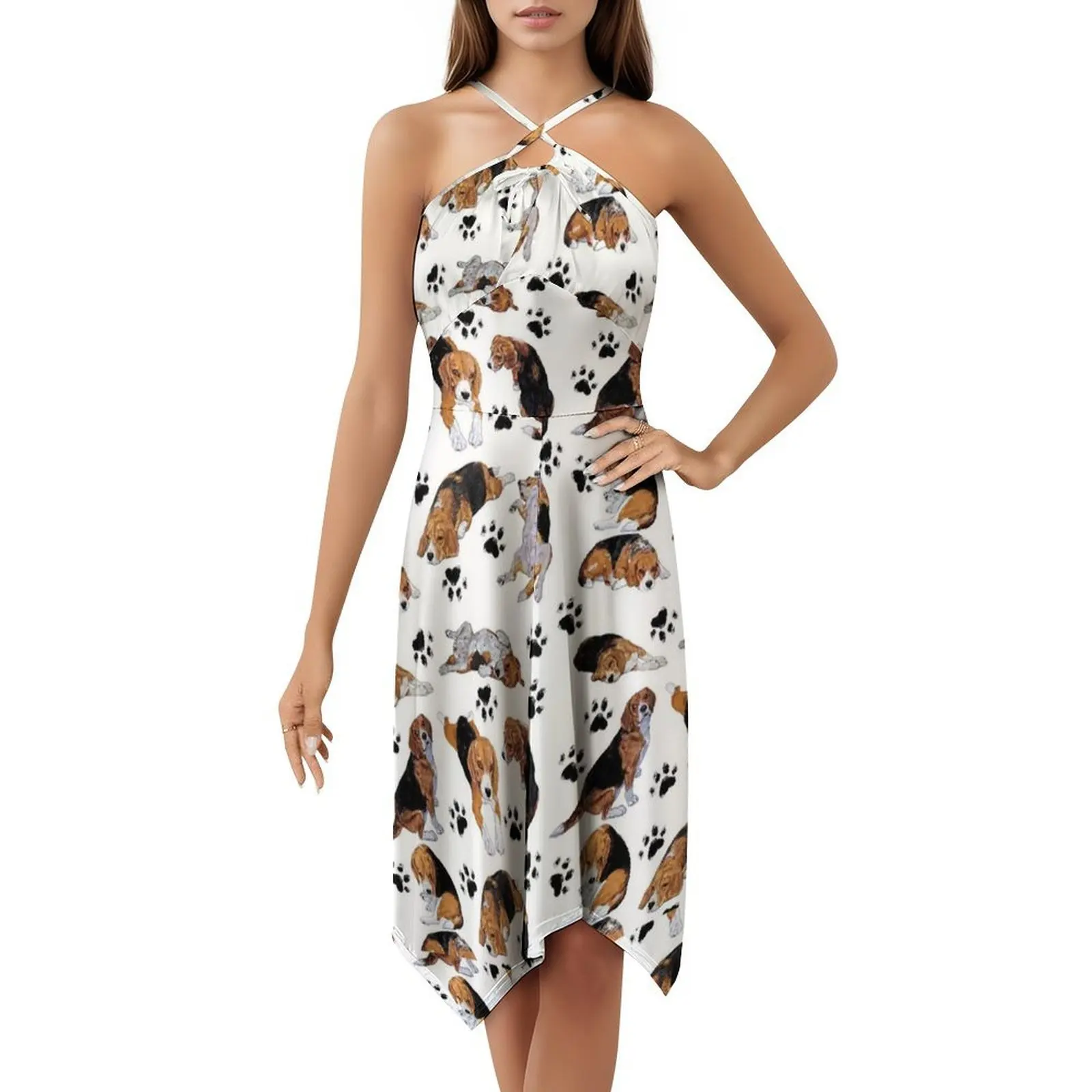 فستان Beagle Bliss بنمط كوري للنساء فستان كاجوال أنيق للحفلات أو الارتداء اليومي تصميمات Beagle لمحبي Beagle