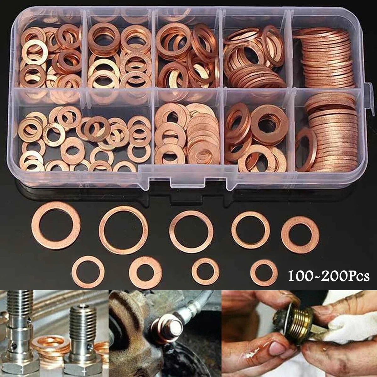 100-200 Pz Rondella di Rame Set Guarnizioni Piatto Rondella di Tenuta Anello di Tenuta Guarnizione di Tenuta Olio per Coppa Tappo di Scarico Olio Impianto idraulico automobilistico
