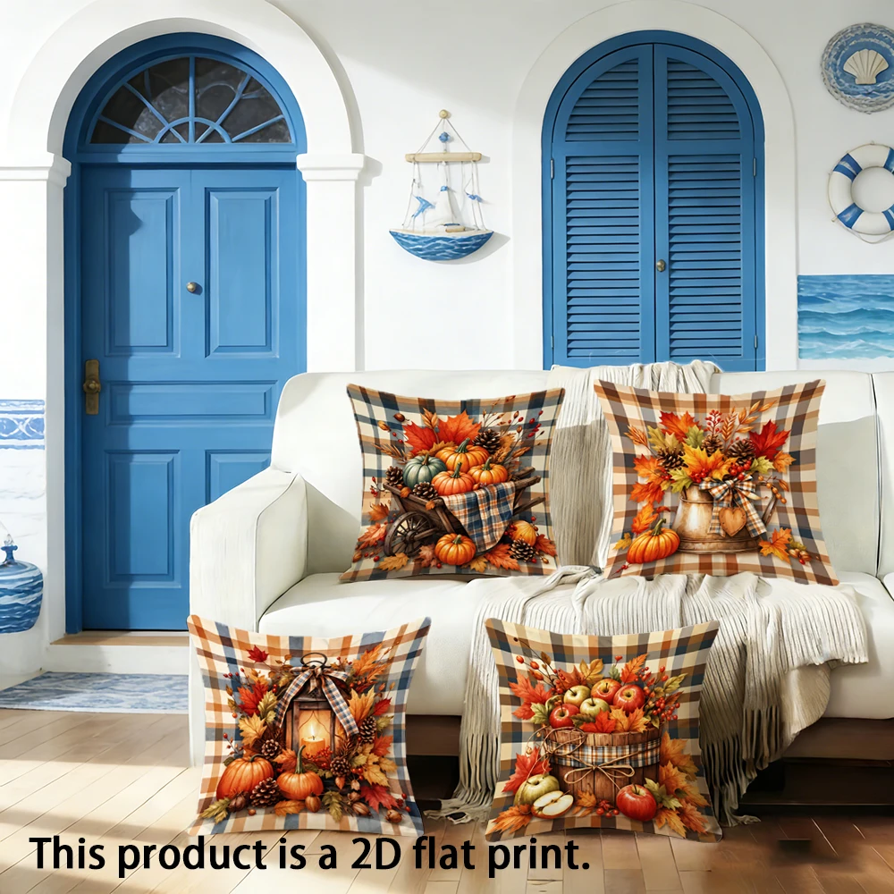 1pc Fall Thanksgiving Throw Pillow Covers, Rustic Farmhouse Autumn Decorative Pillow Cases with Pumpkin Maple Leaf Designs