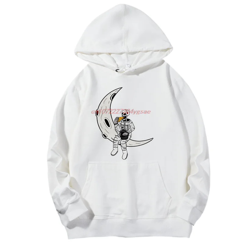 مضحك رائد الفضاء الهيكل العظمي تناول البيتزا على القمر مضحك الجرافيك قمصان سويت شيرت بقلنسوة القطن ربيع الخريف للجنسين البلوز هوديس