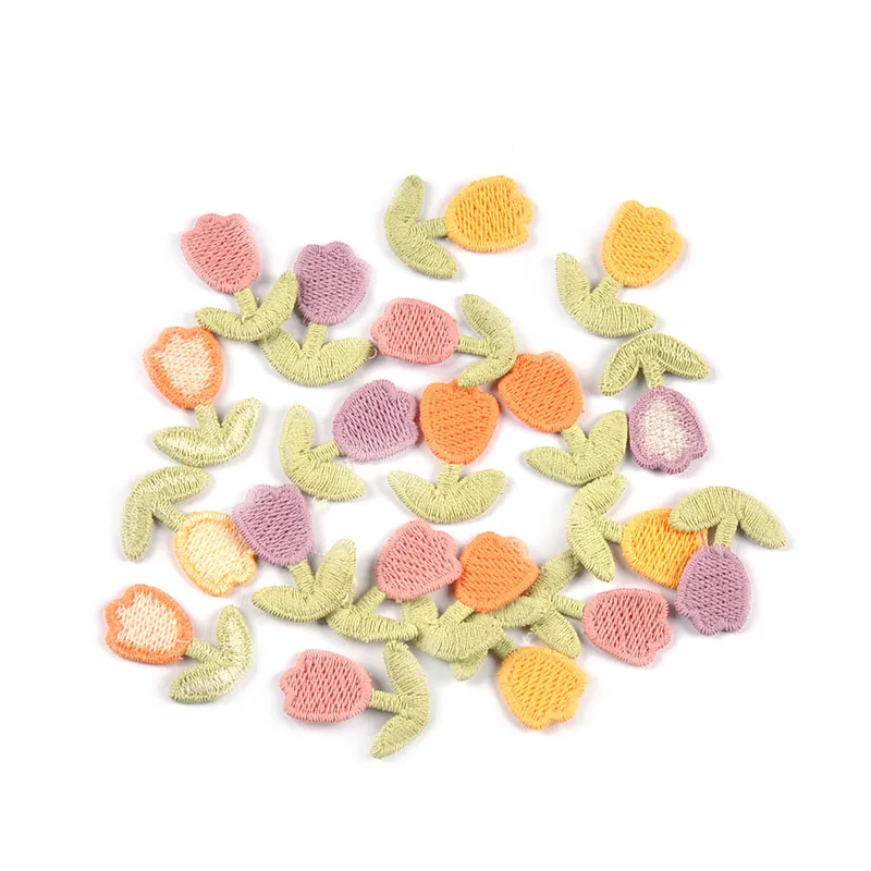 20pcs 2.8x2.1cm Mix Color Tulips Patches For Sewing Accessories Clothing Hairclips DIY Crafts Decor Embroidery Flowers Appliques