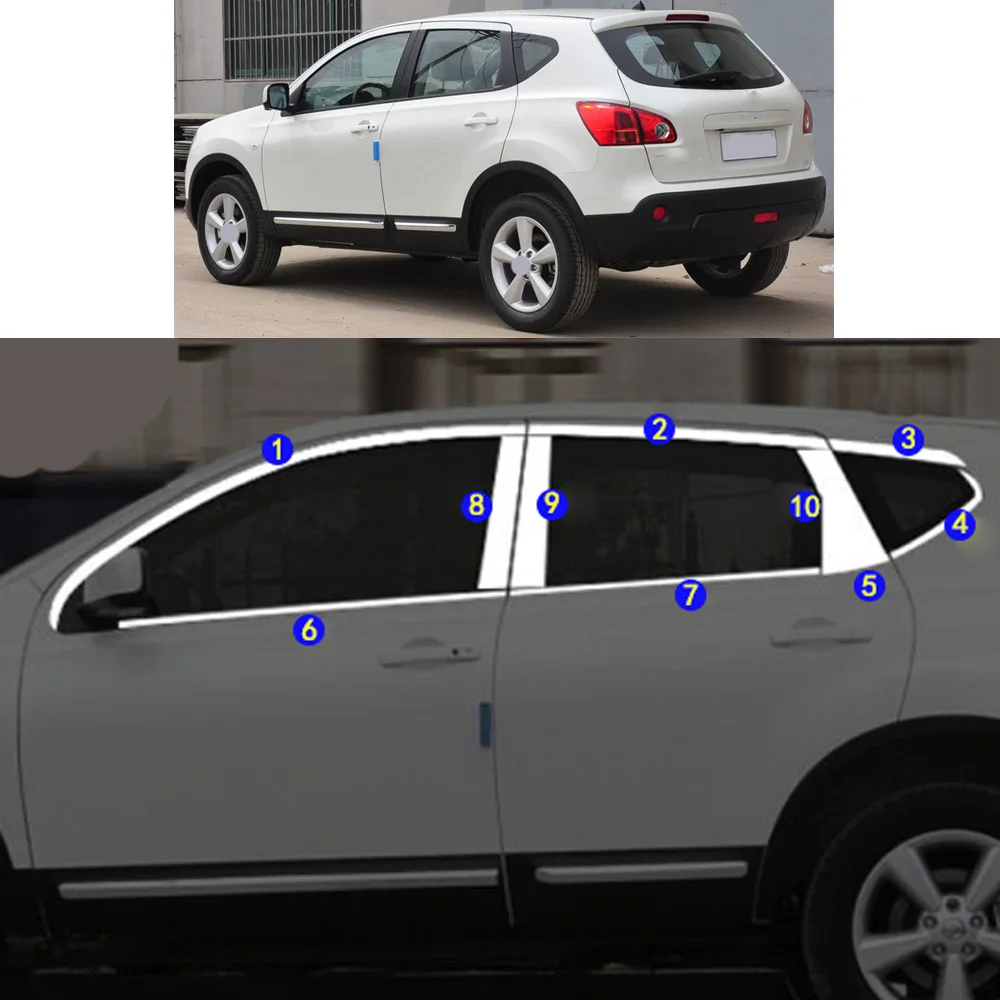 For Nissan Qashqai J10 2008 2009 2010 2011 2012 2013 2014 2015 Car Sticker Garnish Pillar Window Middle Strip Trim Frame Hoods