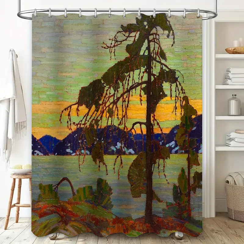 Nature Landscape Shower Curtain Forest Trees Scenic Backdrop Bathroom Decor Artistic Fern Greenery Wall Hanging Vintage Rustic H