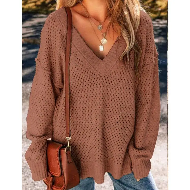 

Loose Knitted Long Sve V-Ne Sweater Autumn Winter Women's Casual Comfortable Overhead Top Faionable Versatile irt