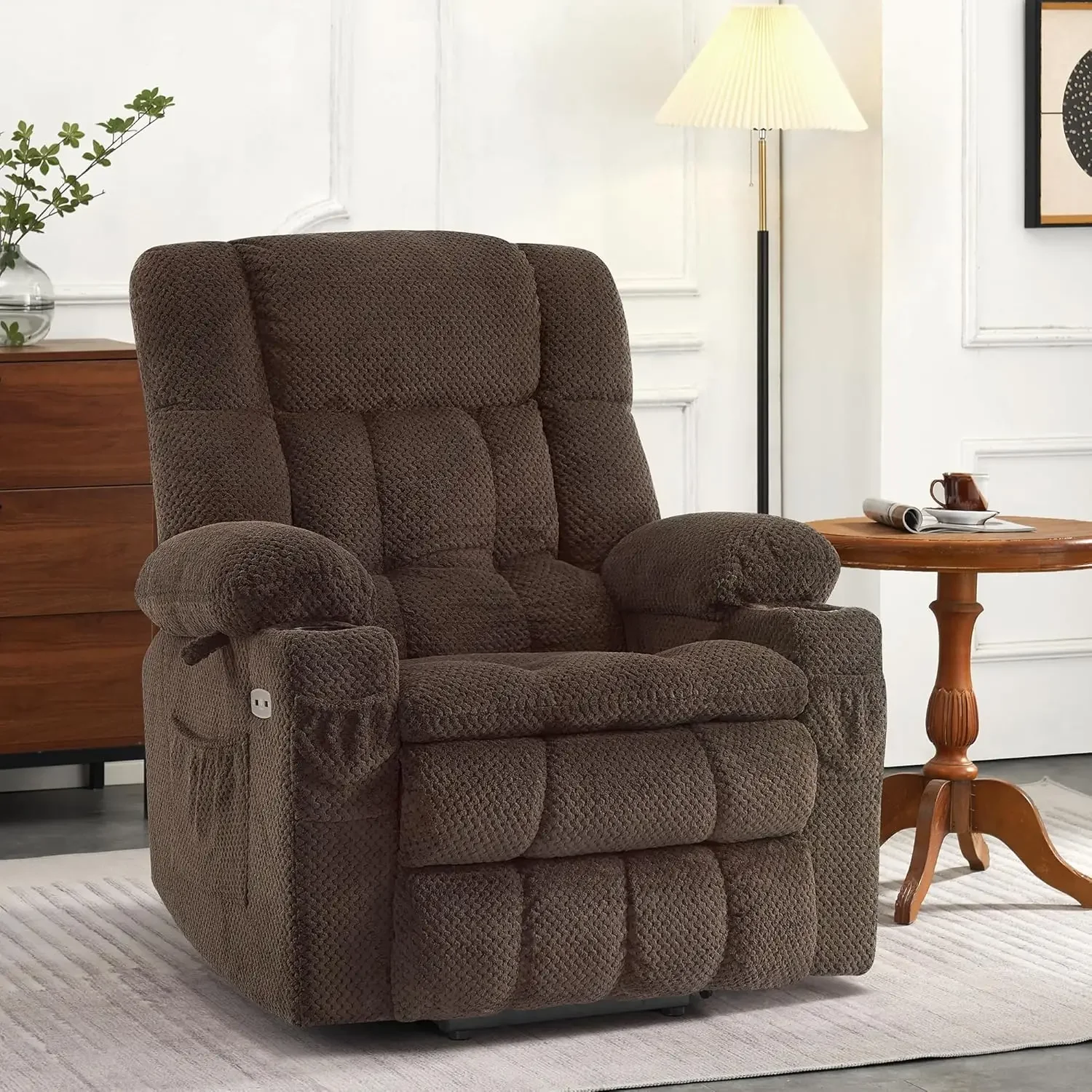 Dual Motor Power Lift Recliner Chair with Massage and Heat for Elderly People, Infinite Position, USB Ports, Fabric 7890