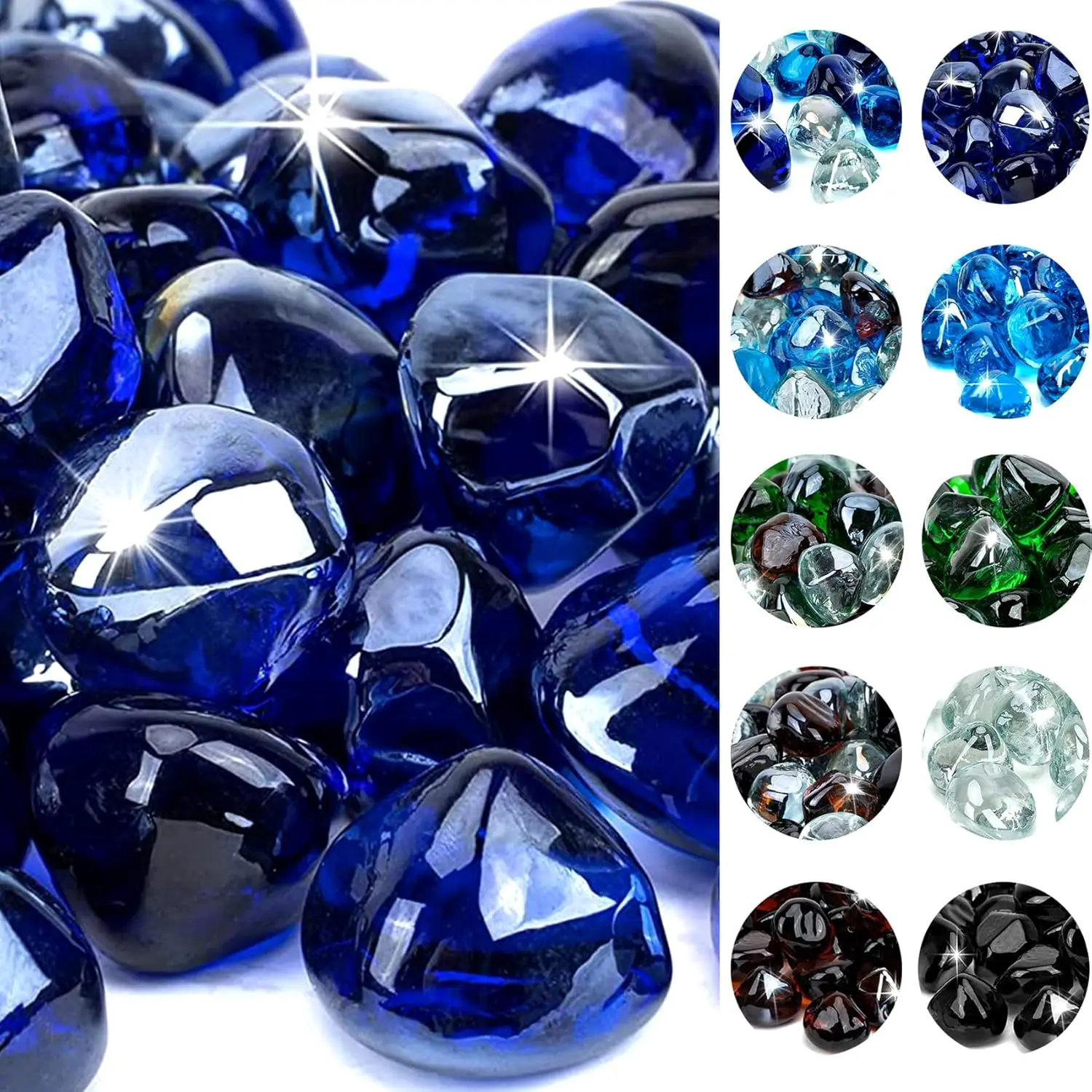 

Cobalt Blue Fire Glass Diamonds, 1 Inch Reflective Rocks for Gas Fireplace and Fire Pit Table, 10-Pounds