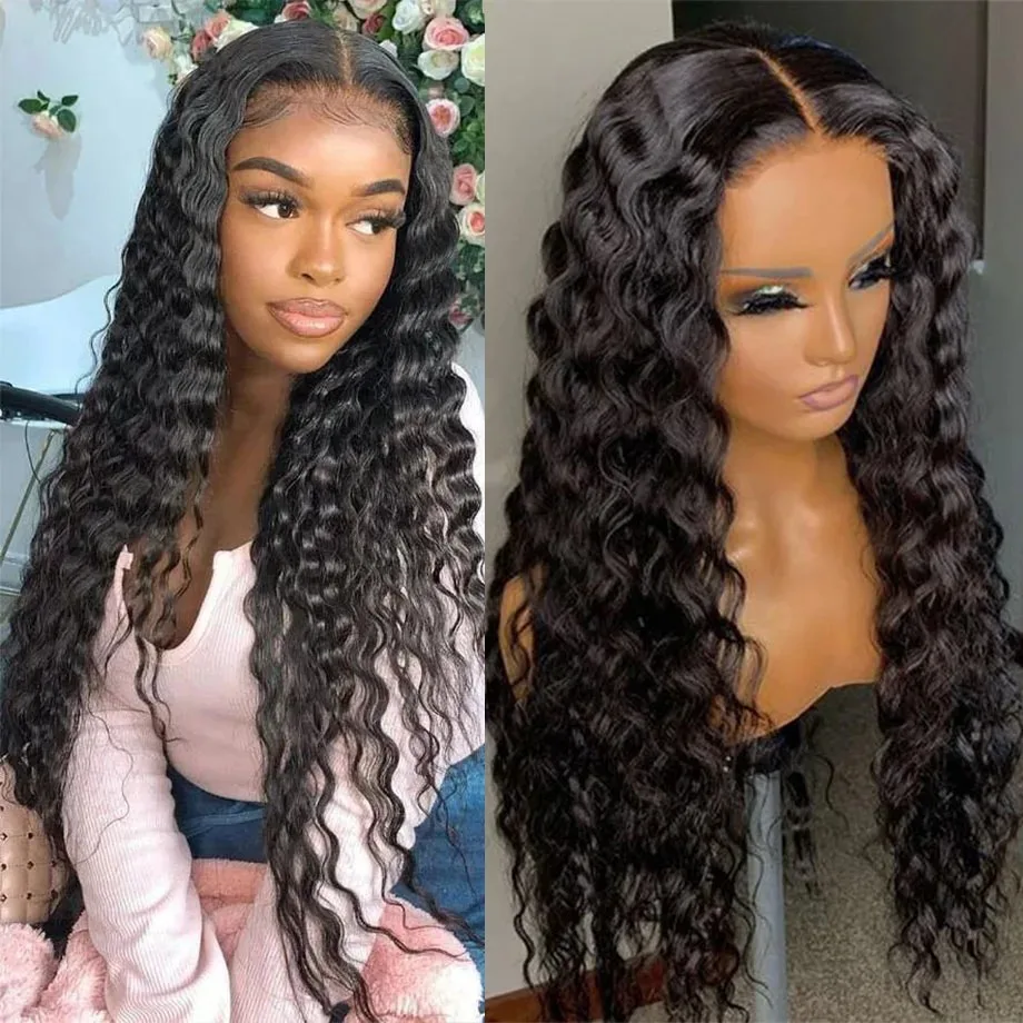 Perruque Lace Front Wig Naturelle Bouclée, Cheveux Humains, Deep Wave, 13x6, 13x4, 13x4, Densité 150 180, pour Femme Africaine