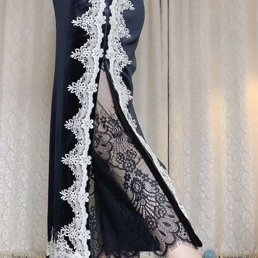 

New High Waist Midi Skirt Lace Me Base Layer plus Size See tough a Line Skirt Chinese Sle mid Summer Season Polyester F...