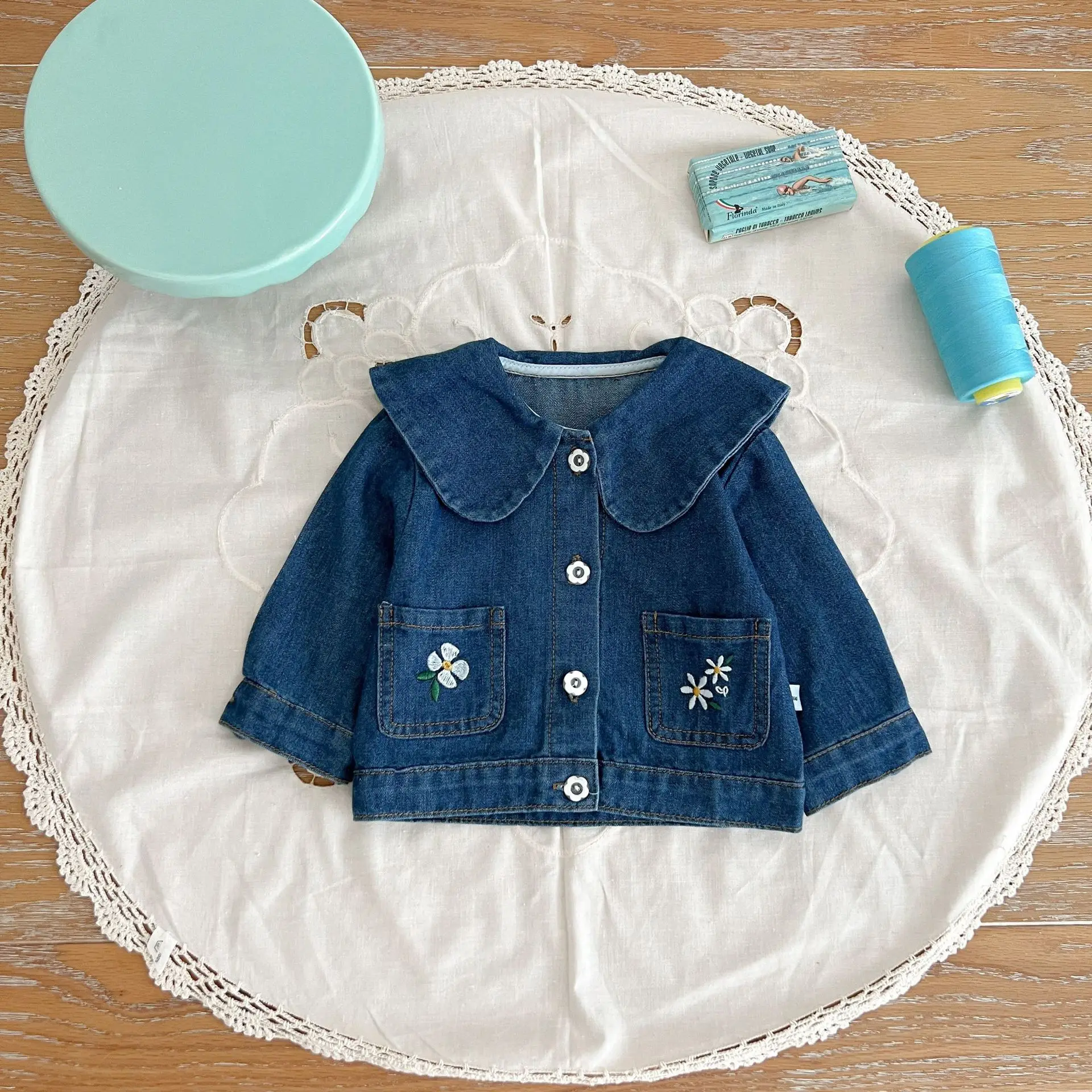 2024 Korean Autumn Baby Girls 3PCS Clothes Set Cotton Long Sleeve Tops Denim Coat Rompers Vest Jeans Suit Toddler Girls Outfits