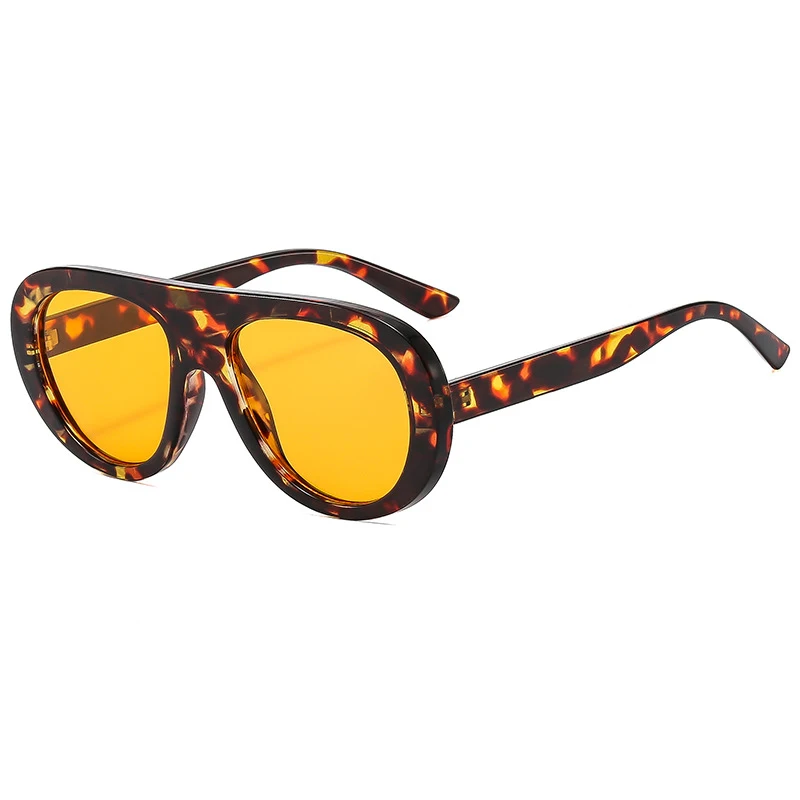 Óculos de Sol Femininos Retrô Oversized Estilo Piloto, Designer de Marca, 13 Cores, Lente Redonda UV400, Hastes Robustas