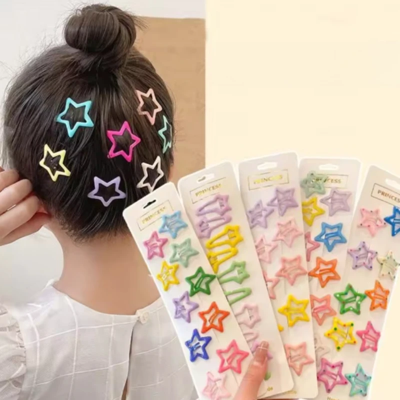 

10PCS/Set New Girls Cute Colorful Star Waterdrop Shape Hairpins Kids Sweet Hair Ornament Clip Barrettes Fashion Hair Accessories