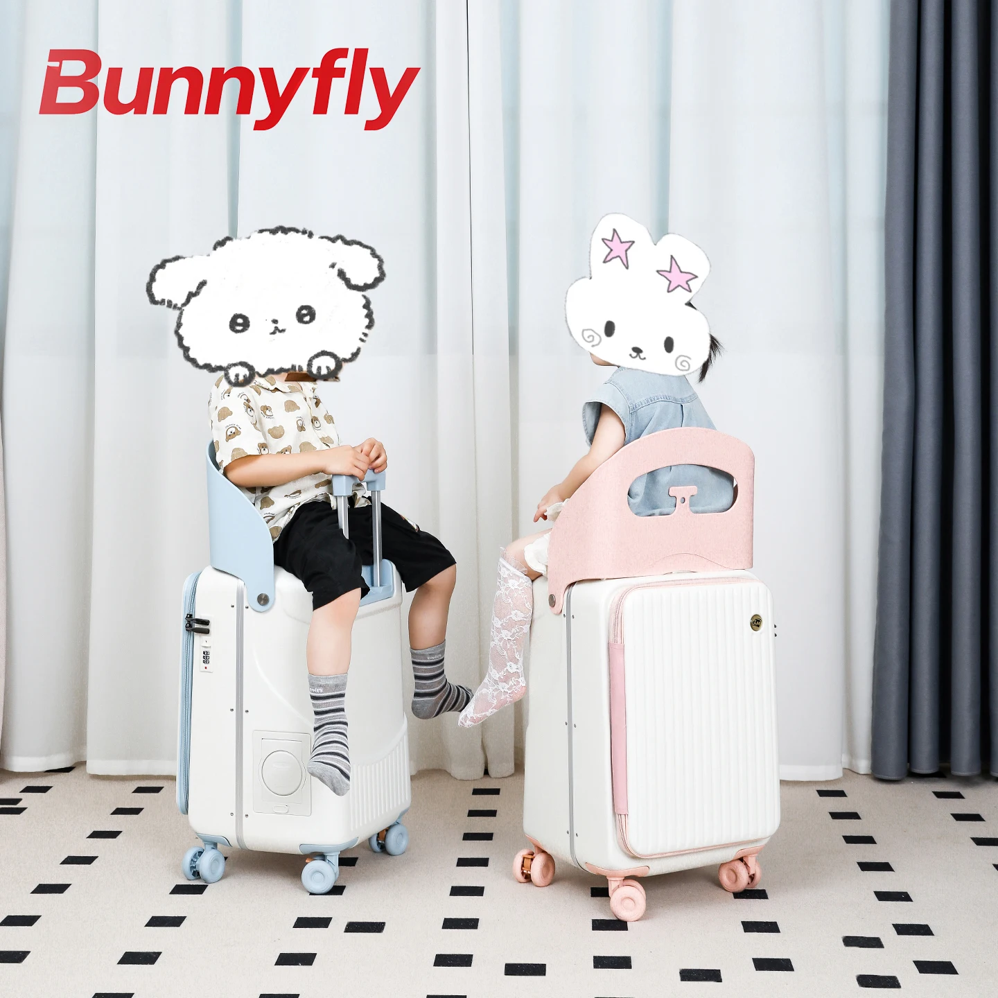 BunnyFly 20/24 Inch Children's Carry-On Luggage Girl's Rolling Stroller Suitcase Lazy Boarding Box Trolley with Seat Feature