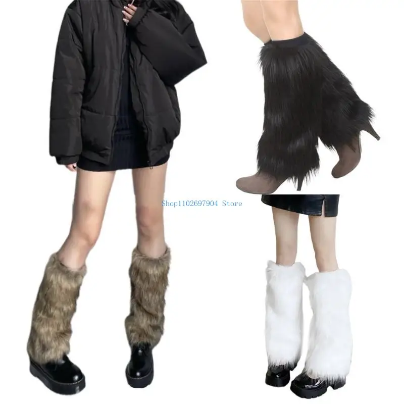 

N7YF Women Harajuku Faux Fur Leg Warmer Boot Cover Furry Plush Leggings Shoes Cuffs