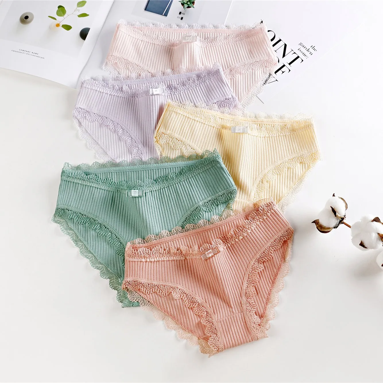 Lingerie Underwear Women Bow New Lace Panties Briefs Low Waist Solid Color Girls Cotton Femal Ropa Interior Femenina K019