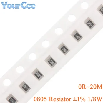100szt 0805 Rezystor SMD 1% 1/8W 0R~20M 0.2 2.4 3.9 4.7 10 30 62 120 820 910 1K 1.2K 1.8K 2.1K 6.8K 10K 20K 910K 10M 20M ohm