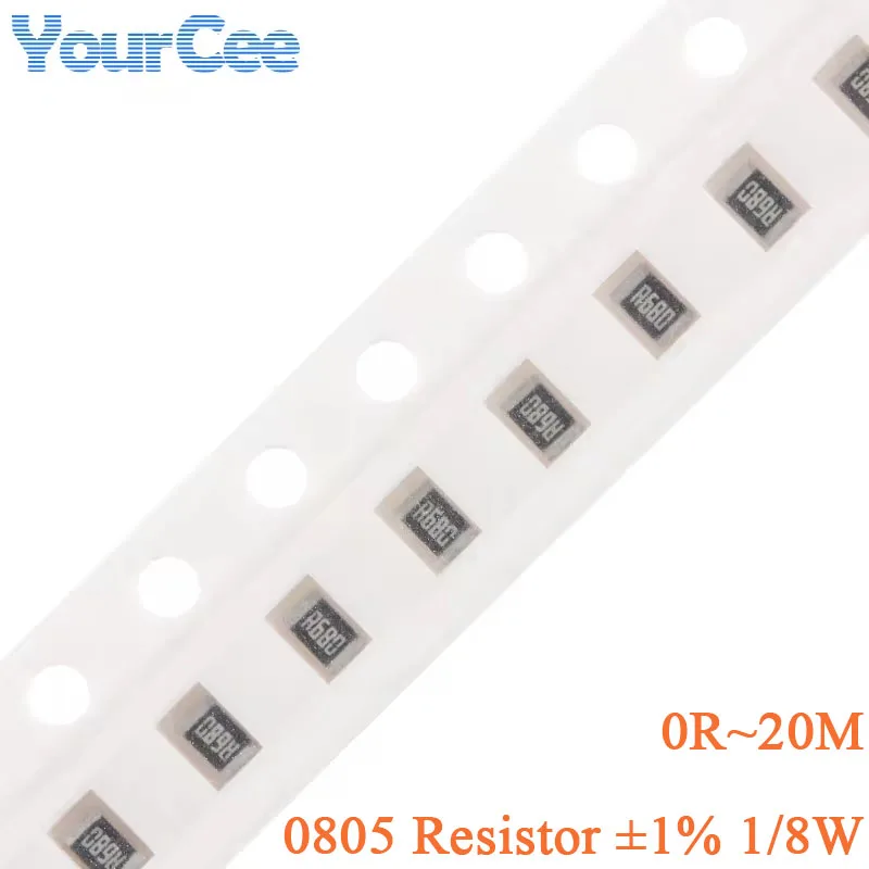 100 szt. rezystorów SMD 0805 1% 1/8W 0R~20M 0.2 2.4 3.9 4.7 10 30 62 120 820 910 1K 1.2K 1.8K 2.1K 6.8K 10K 20K 910K 10M 20M omów