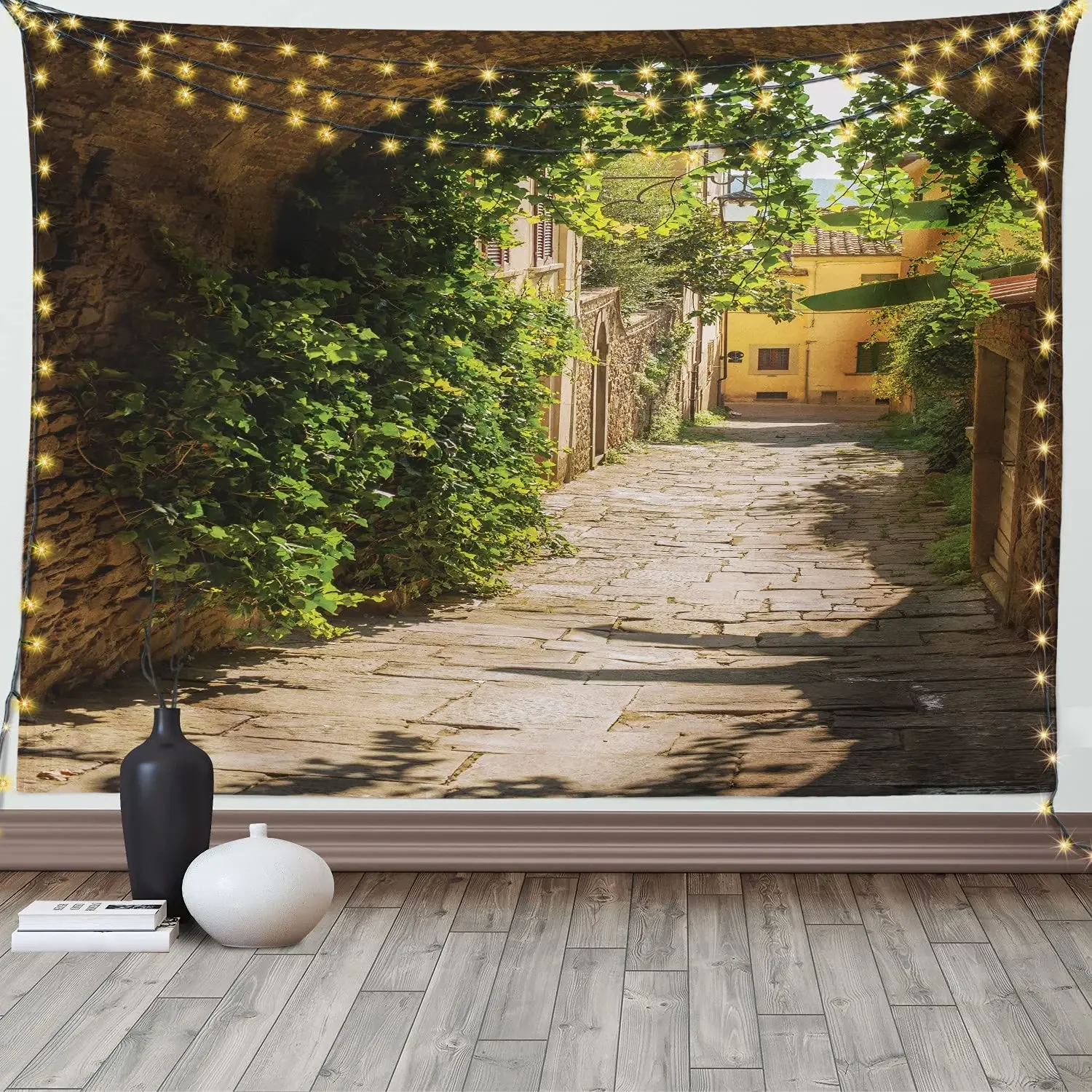 Vintage Street Landscape Tapestry Italian Roman Old Courtyard Rustic Stone House Modern Retro Wall Hanging Living Room Dorm Deco