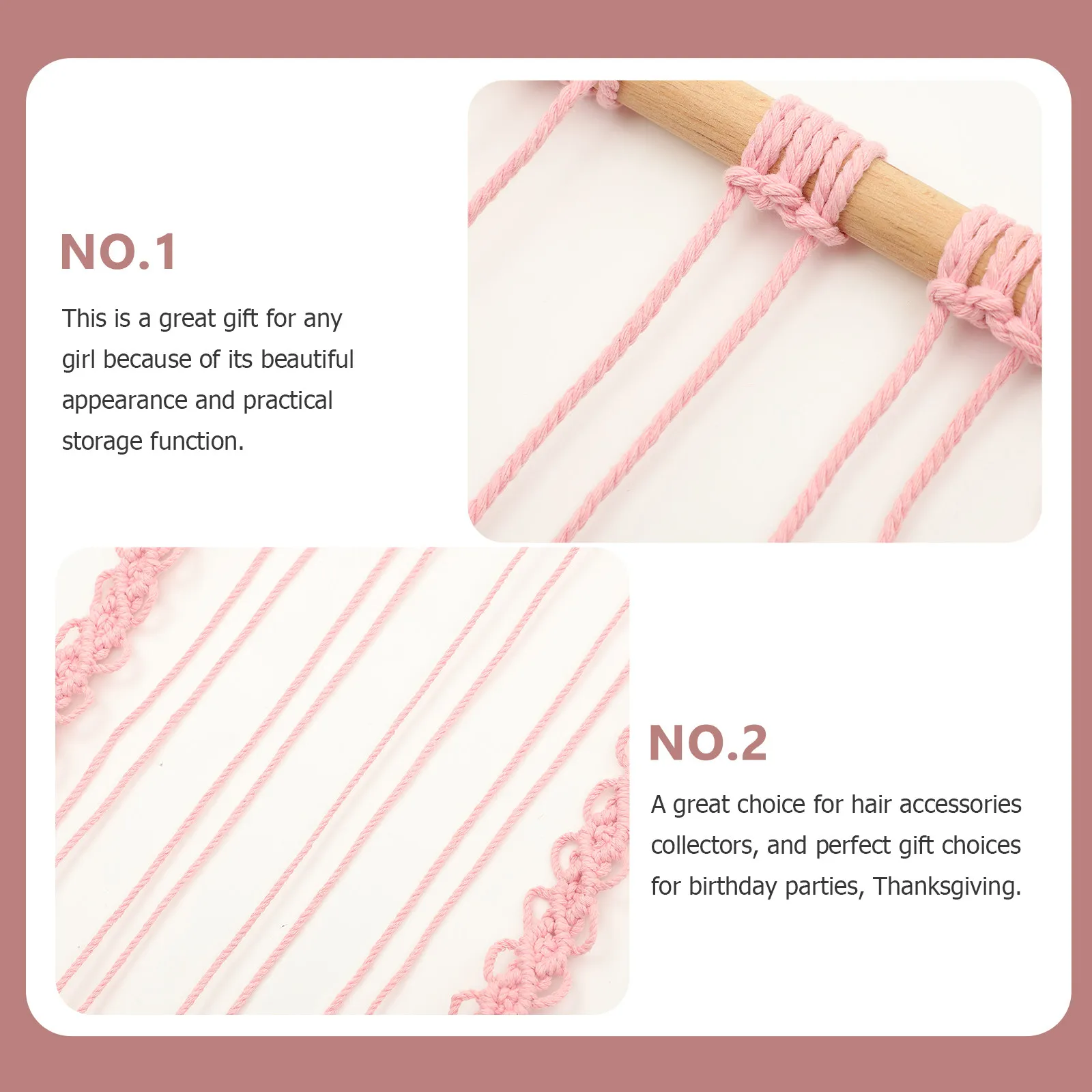 Bohemian Macrame Hair Clips Holder Wooden Rod Wall Mounted Hair Accessories Organizer for Clips Headbands Glasses Necklaces
