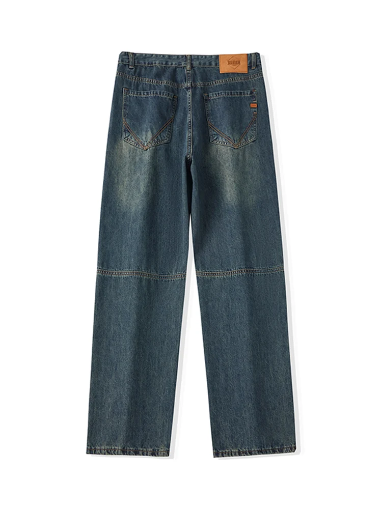 Stitching Men\'s Autumn Jeans Fashion Distressed High Street Youth Straight Trousers Casual Korean Wide Denim Pants Male