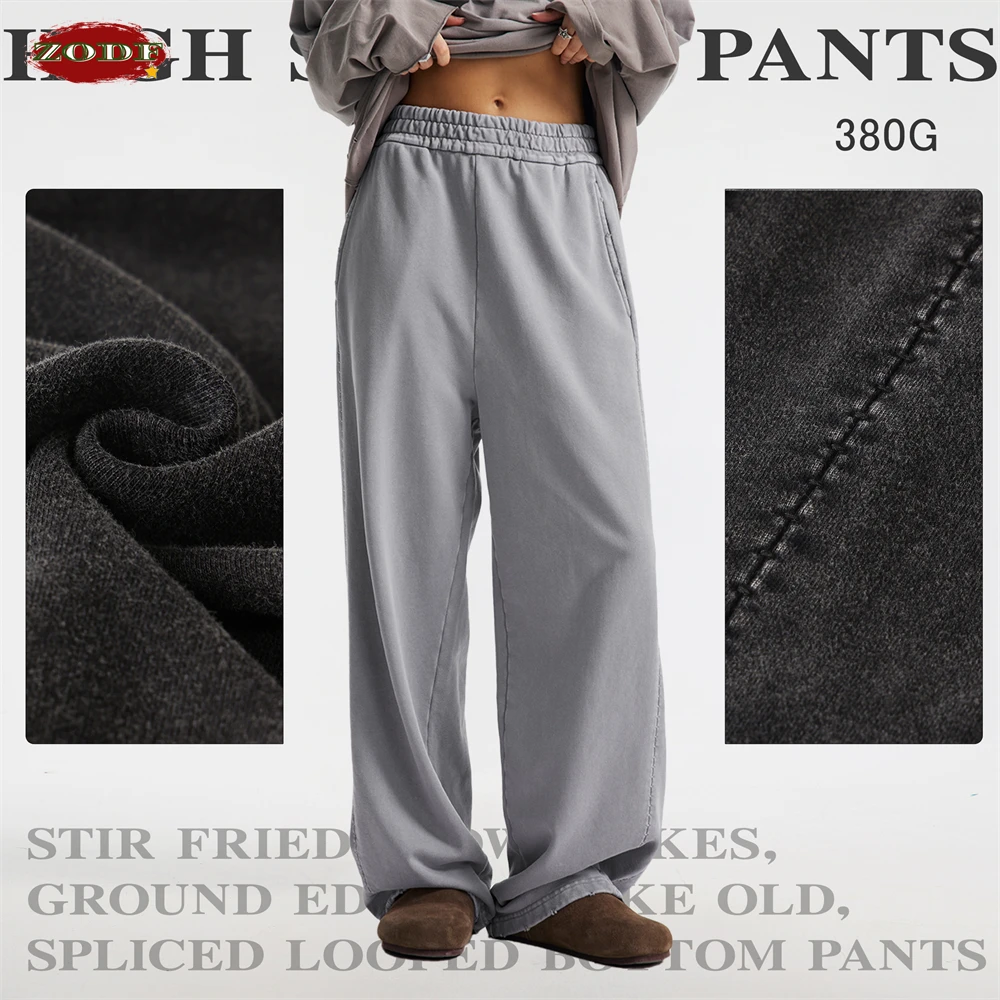 ZODF Fashion 2025 Autumn 380gsm Batik Washed Cotton Pants For Men Unisex Vintage Patchwork Loose Trousers Brand Bottoms  HY1080