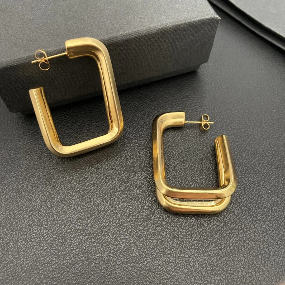 

Hot Famous Designer Brand Gold Silver Geometric Rectangle Earrings Women Top Quality Luxury Jewelry Trend