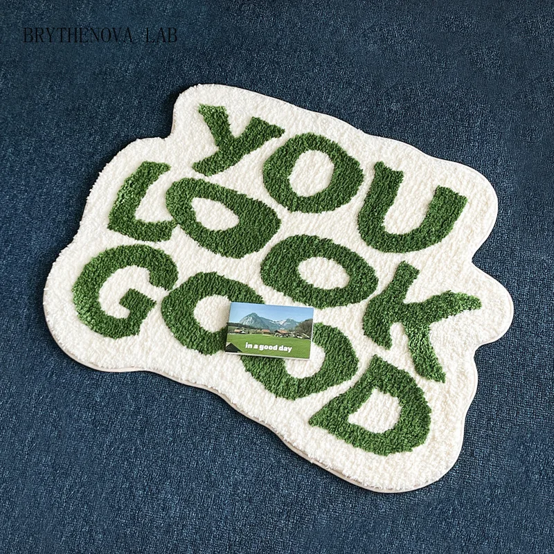 You Look Good Tufted Floor Mat Home Soft Non Slip Bath Nordic Mat Design Water Absorb Kitchen Rug Moss Aesthetic Carpet Doormat