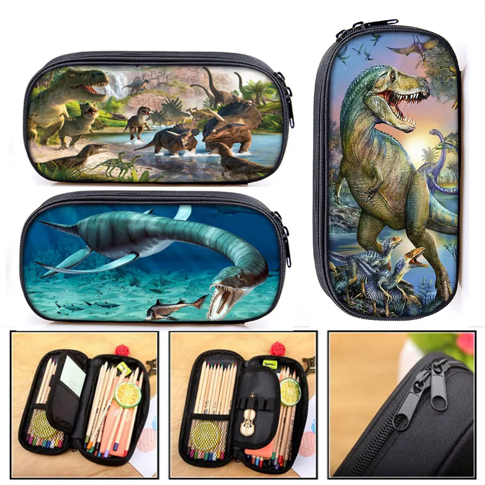 Dinosaur Print Cosmetic Cases Pencil Box Boys Girls T. Rex Pencil Bags Children School Case Stationary Bag Gift