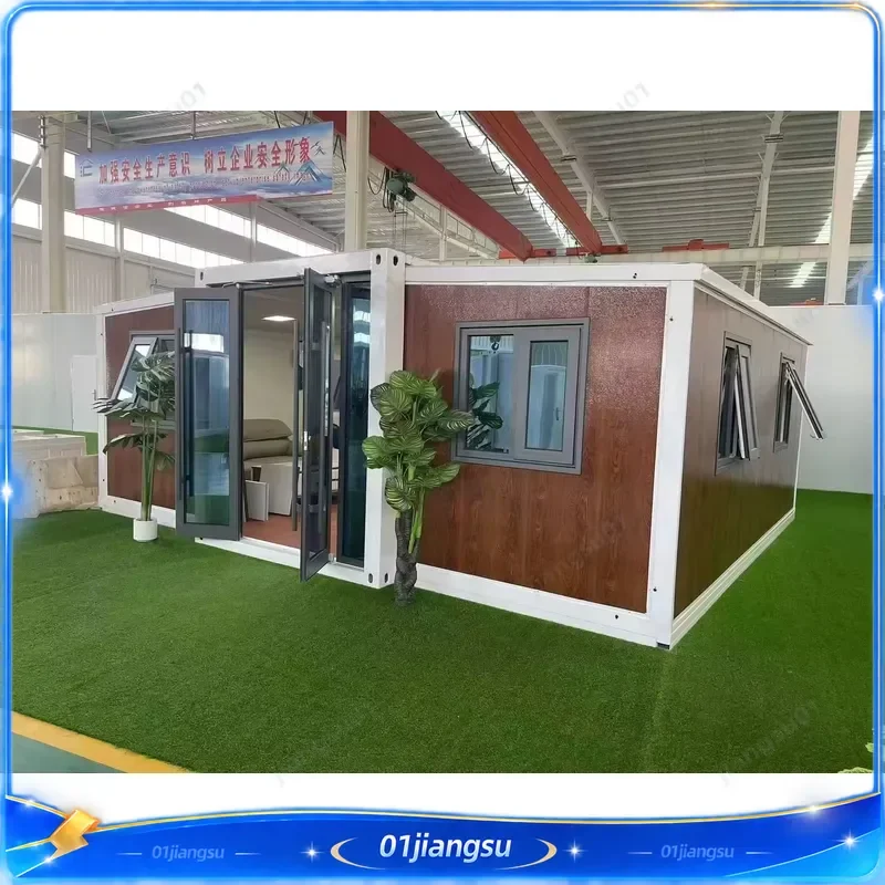 40ft Double Wing Foldable Container House 3 Bedroom Mobile Home with Kitchen Luxury Prefab Living Space Garden Greenhouse