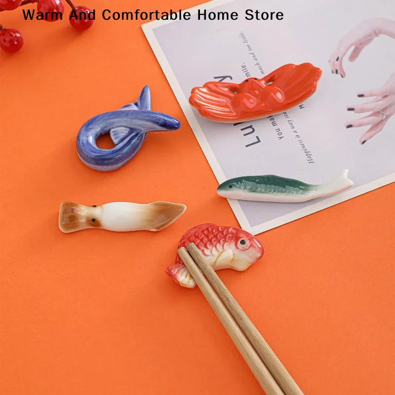 【W】Fish-Shape Ceramic Chopsticks Holder Spoon Fork Rest Sushi Rack Shelf Chopsticks Holder Stand Rest Pillow Kitchen Utensil