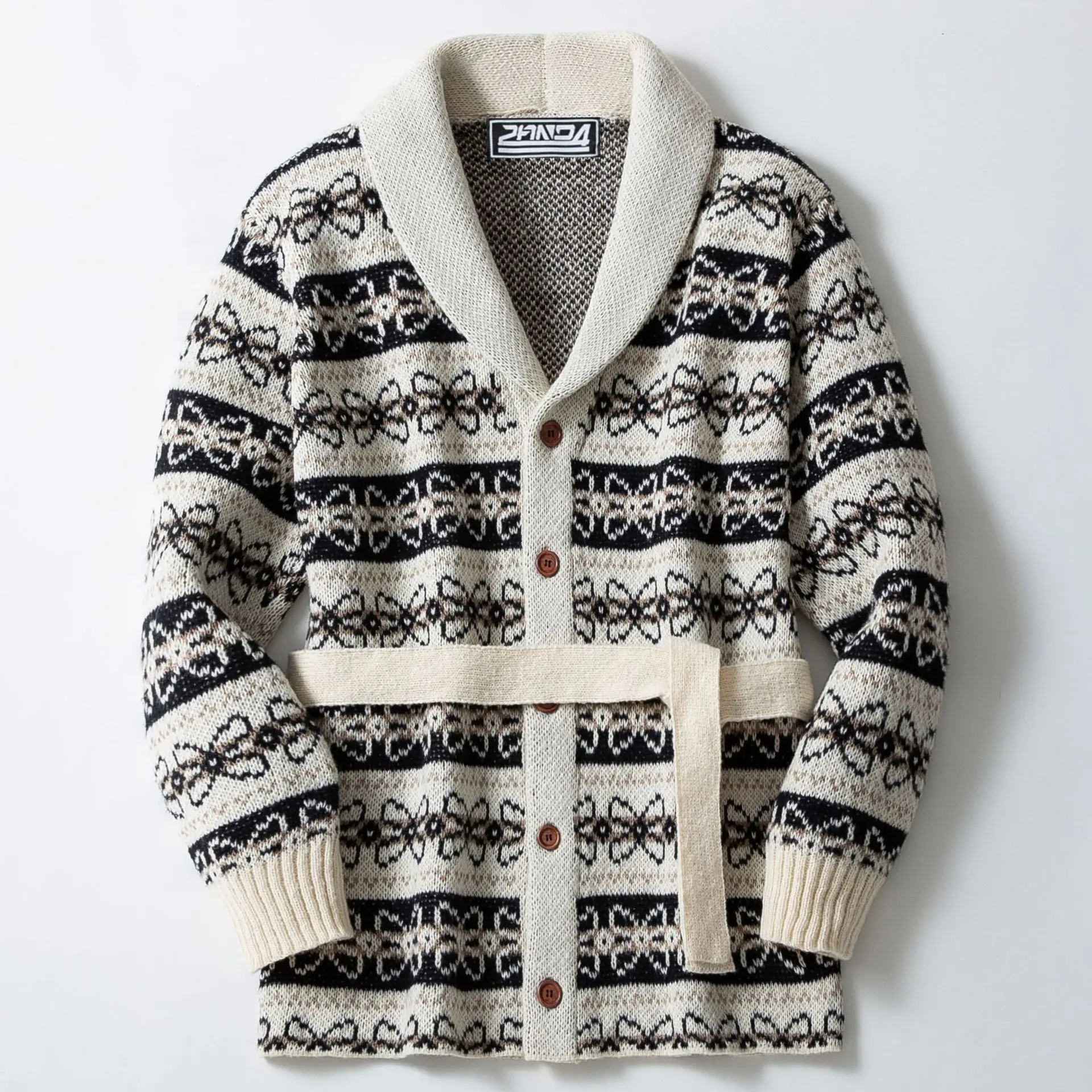 Men's Clothing - European/American Retro Heavy Jacquard Knitted Sweater - Strapped Mid-length Thick Sweater for Men As A Coat