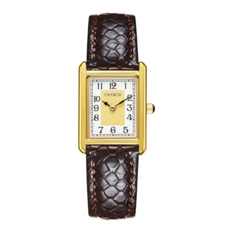 

Women's Leather Strap Watch Vintage Gold Watches for Women Easy-Read Numeric Dial, Water-Resistant
