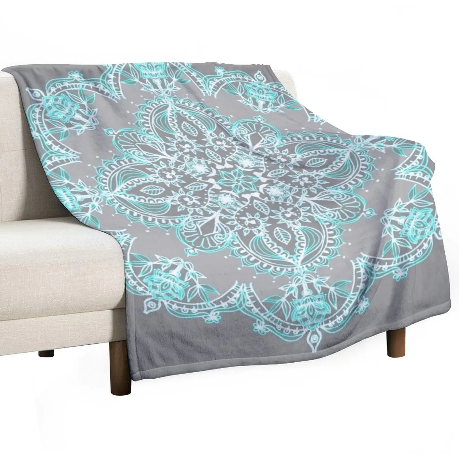 

Teal and Aqua Lace Mandala on Grey Throw Blanket Retros anime Blankets