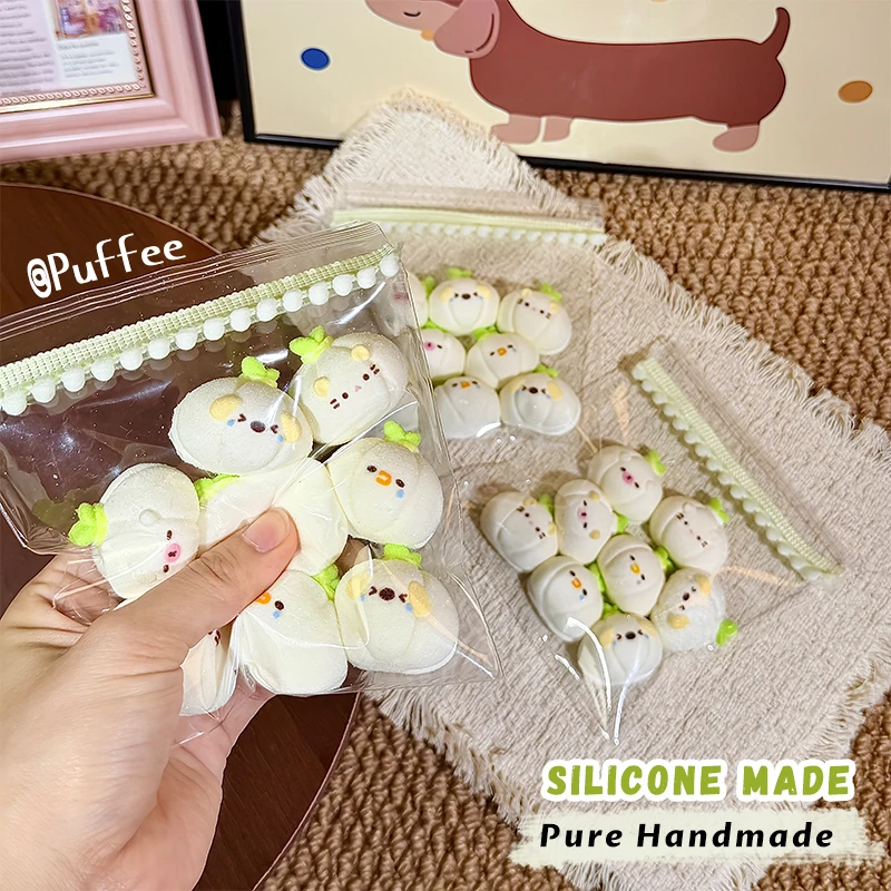 Garlic Party Food-grade Silicone Taba Squishy, Stress Relief ASMR Soft Handmade Squeeze Fidget Toy, Christmas Halloween Gift