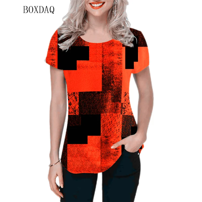 

Plaid Geometric Graphic Women T-shirts Short Sleeve Tie-dye 3D Printed Ladies T Shirt Summer Casual Female Oversized Tops Tees