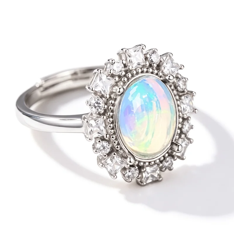 1 Pce 8x10mm Natural Opal Ring S925 Silver Ring  | Exquisite Play-of-Color | Modern |Black Friday, Thanksgiving, Christmas Gifts
