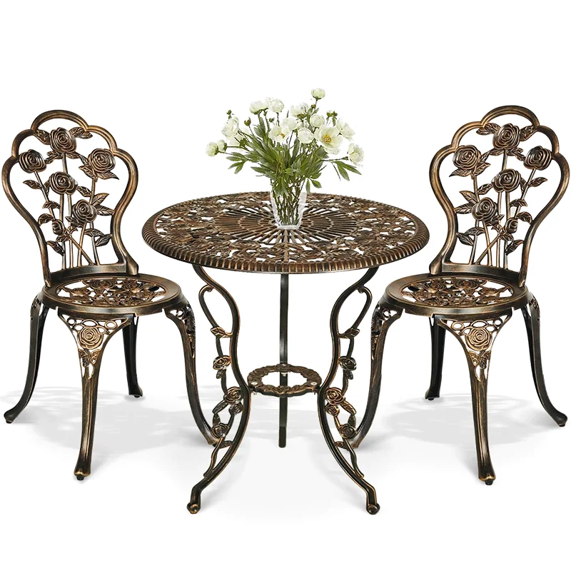 Tavern set 3-piece outdoor cast aluminum courtyard tavern set with umbrella hole, all-weather tavern table and chair set, suitab